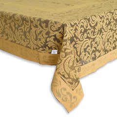 Heart Home Leaf Design Cotton Dining Table Cover/Table Cloth for Home Decorative Luxurious 6 Seater, 60"x90" (Golden)