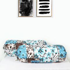 Kuber Industries Bolster Covers | Soft Cotton Bolster Cover Set | Diwan Round Bolster Pillow Covers | Flower-Check Print Roll Masand Cover | 16x32 Inch | Pack of 4 | Blue