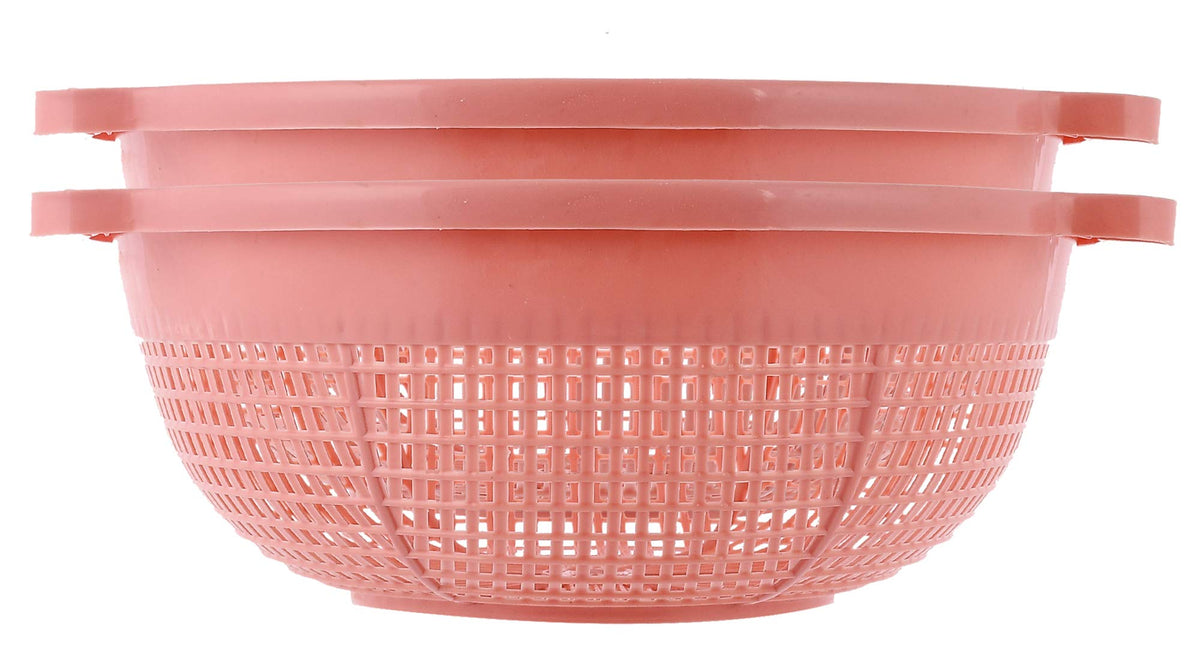 Kuber Industries Baskets for Fruits and Vegetables, Multipurpose and Handy Storage Basket Unbreakable Round Plastic Basket (Peach)-Pack of 2-KUBMART15155 (KUBMART015155)