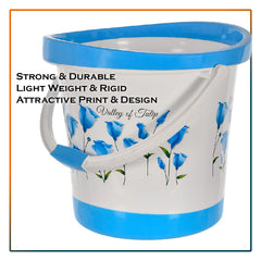 Kuber Industries Plastic Tulip Flower Unbreakable Strong Bathroom Ultra Bucket with Handle,18 LTR,(Blue White)