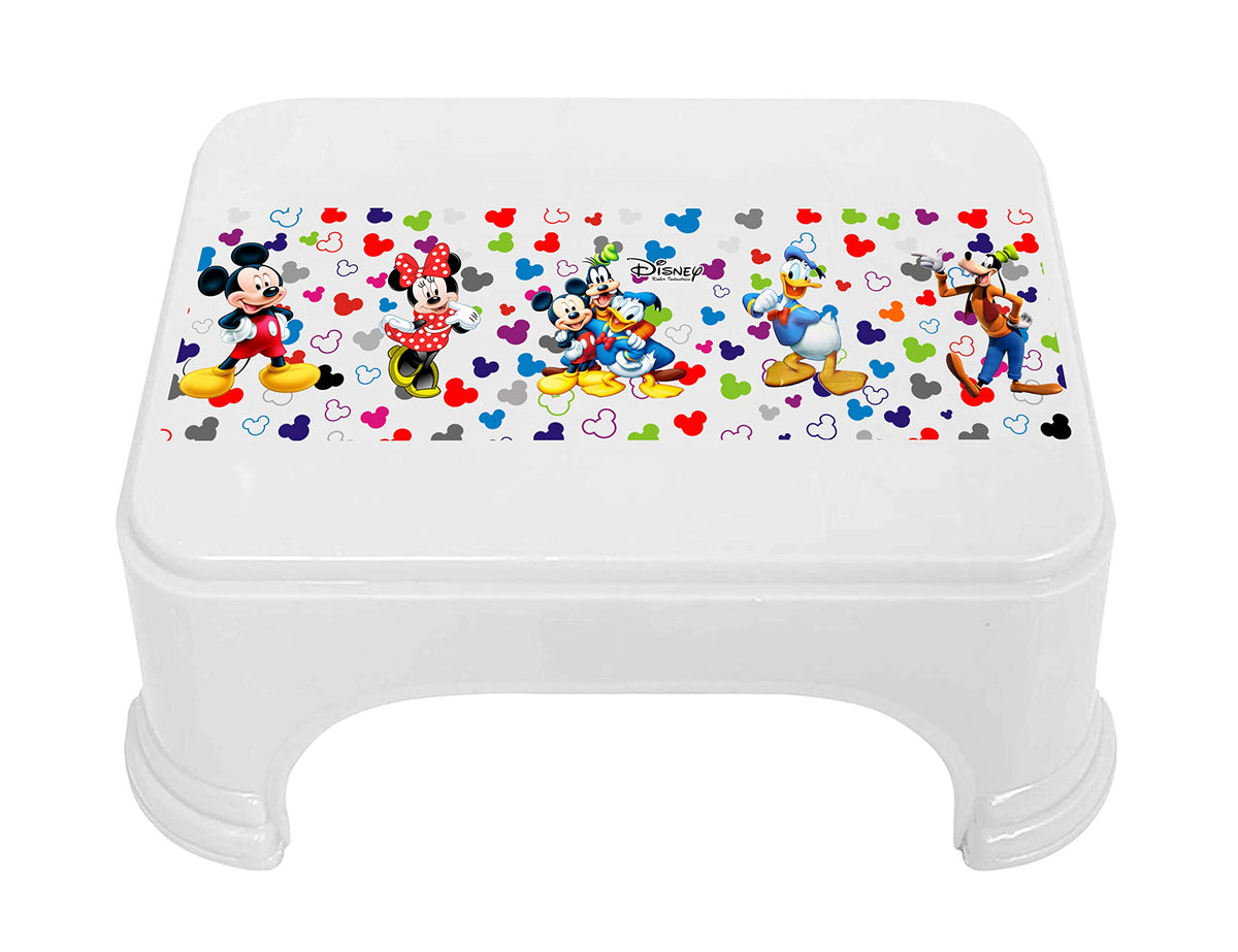 Kuber Industries Disney Team Mickey Print Square Plastic Bathroom Stool (Whte) -HS_35_KUBMARTS17277, Pack of 1