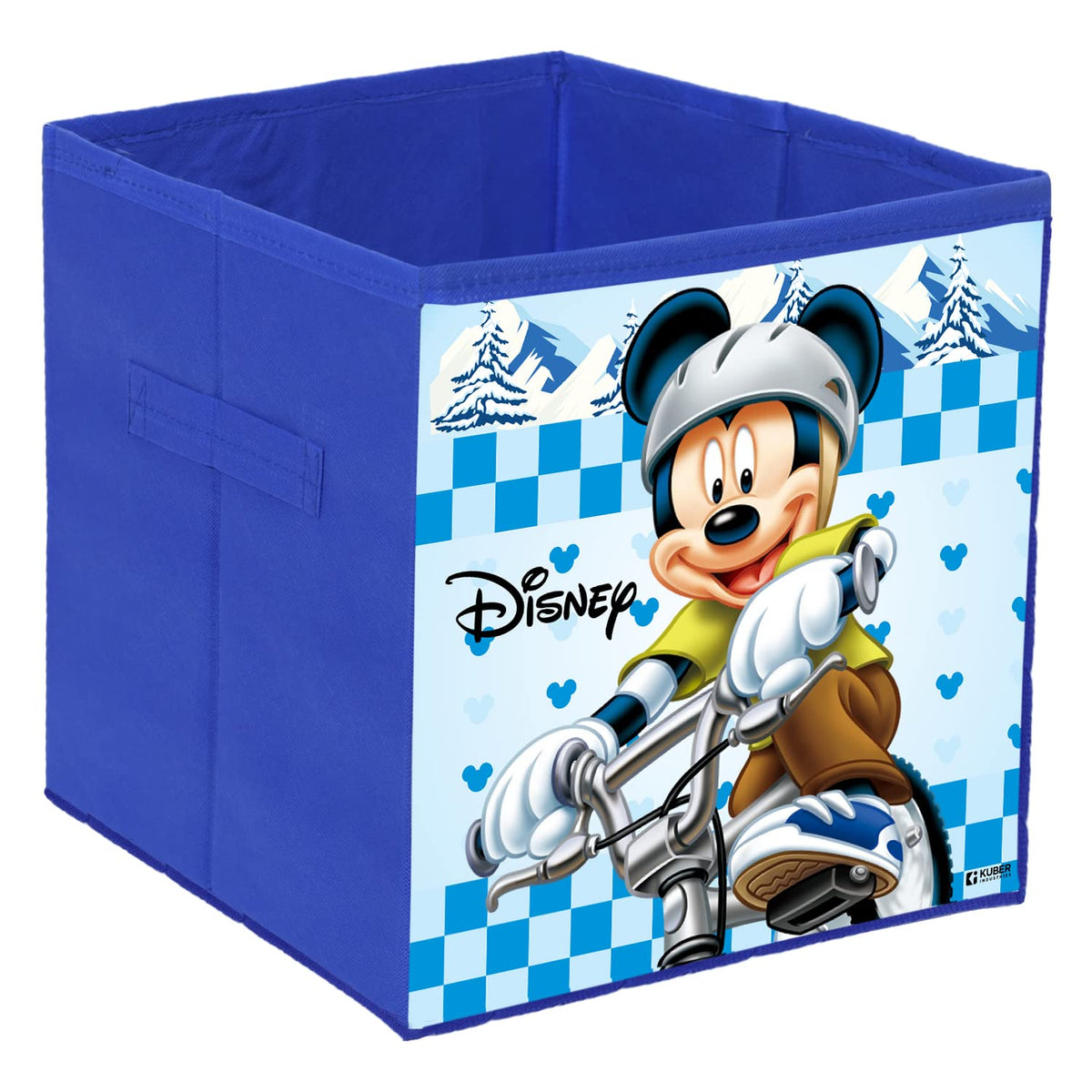 Kuber Industries Disney Mickey Print Durable & Collapsible Square Storage Box|Clothes Organizer With Handle,Pack of 4 (Blue)