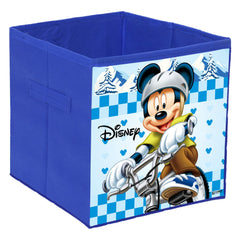 Kuber Industries Disney Mickey Print Durable & Collapsible Square Storage Box|Clothes Organizer With Handle,Pack of 4 (Blue)