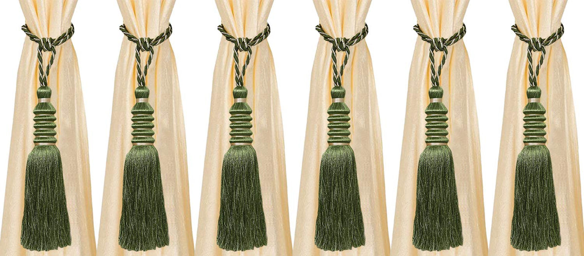 Kuber Industries Polyester 6 Pieces Curtain Tie Back Tassel Set (Green) -CTKTC12859