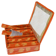 Heart Home Multipurpose Feather Design Laminated 5 Rod Bangle Box/Organizer/Case With Tranasparent Top (Orange)-47HH0161