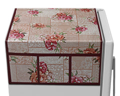 Kuber Industries Flower Printed PVC Fridge Top Cover, Protect for Scratches, Wear & Tear and Dust with 6 Utility Side Pockets (Peach),Standard