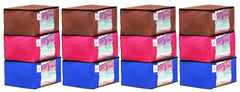 Kuber Industries 12 Piece Non Woven Fabric Saree Cover Set with Transparent Window, Extra Large, Pink,Royal Blue,Dark Brown-CTKTC23756