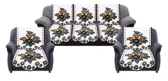 Kuber Industries Flower Cotton 7 Pieces 5 Seater Sofa Cover with Center Table Cover (CTKTC028735, Brown, Standard)
