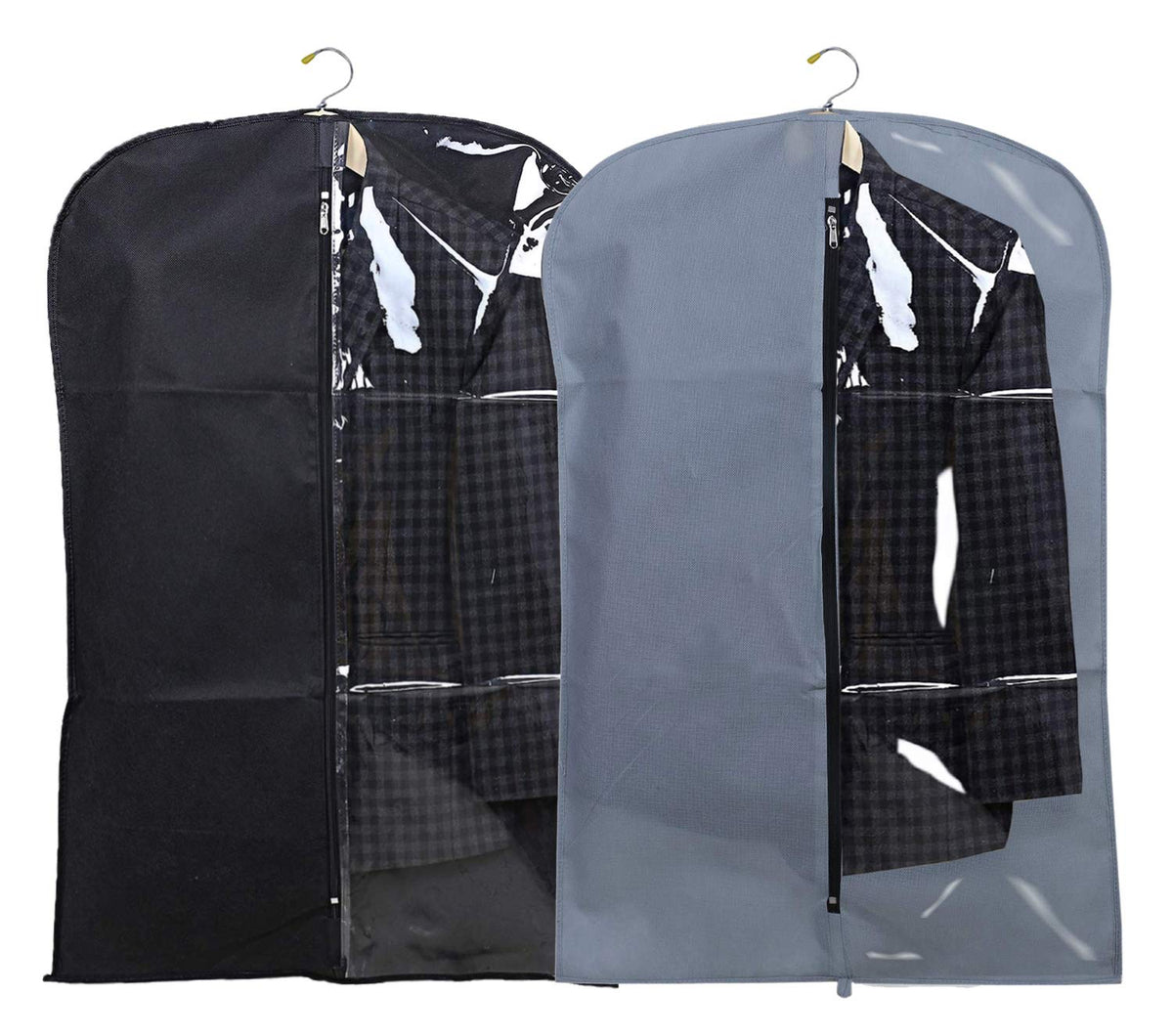 Kuber Industries 2 Pieces Half Transparent Non Woven Men's Coat Blazer Suit Cover (Grey & Black) -CTKTC041478