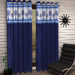 Kuber Industries Tree Design 4 Pieces Polyester Eyelet Door Curtain 7 Feet (Blue)-CTKTC14265