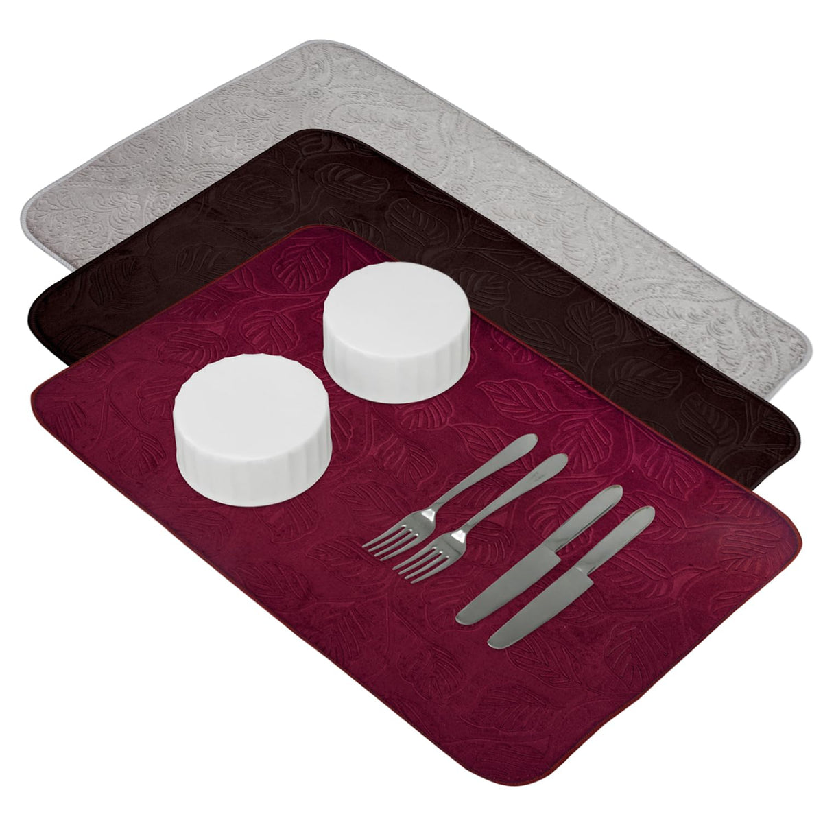 Kuber Industries Dish Dry Mat | Microfiber Self Drying Mat | Kitchen Drying Mat | Water Absorbent Kitchen Mat | Embossed Dish Dry Mat | 38x50 | Pack of 3 | Multicolor