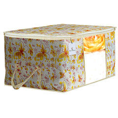 Kuber Industries Flower Design 2 Piece Non Woven Underbed Storage Bag, Storage Organiser, Blanket Cover with Transparent Window, Extra Large, Ivory & Red CTKTC034482