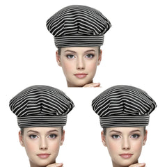 Heart Home Linning Design Cotton Chef Cap/Hat for Cooking, Baking, Party Favors, Home Kitchen, Restaurant- Pack of 3 (Black)-50HH01040