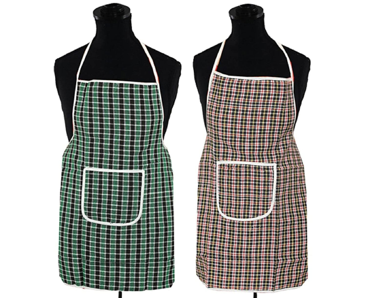 Kuber Industries Checkered Cotton 2 Piece Kitchen Apron with Front Pocket Set - Multicolour, Standard (APRONCHECK0019)