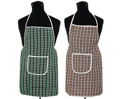 Kuber Industries Checkered Cotton 2 Piece Kitchen Apron with Front Pocket Set - Multicolour, Standard (APRONCHECK0019)