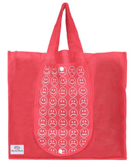 Heart Home Smiley Printed Eco Friendly Foldable Reusable Non-Woven Shopping Grocery Bag with One Small Pocket- Pack of 3 (Blue & Red & Pink) -45LUGHH0202