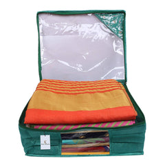 Kuber Industries 3 Layered Quilted Silk Saree Cover (Green) -CTLTC010637