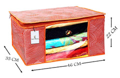 Kuber Industries Laheriya Design 12 Piece Non Woven Fabric Saree Cover Set with Transparent Window, Extra Large, Orange-CTKTC31935