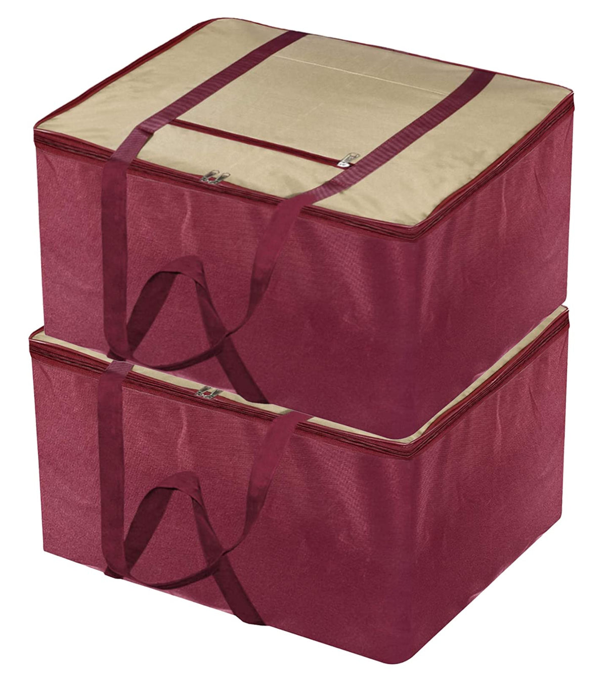 Heart Home Moisture Proof Wardrobe Organizer Storage Bag For Clothes With Zipper Closure and Handle- Pack of 2 (Brown & Maroon)-HS43HEARTH26667