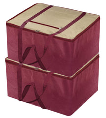 Heart Home Moisture Proof Wardrobe Organizer Storage Bag For Clothes With Zipper Closure and Handle- Pack of 2 (Brown & Maroon)-HS43HEARTH26667