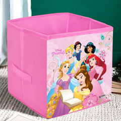 Kuber Industries Disney Princess Print Storage Box|Foldable Clothes Organizer|Collapsible Storage Basket With Handle For Toys,Books,30 Ltr.Pack of 4 (Pink)
