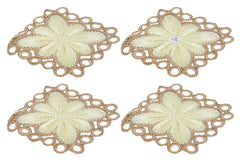 Heart Home Flower Design Square Cotton Coasters, Set of 4 (Cream)