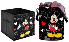 Kuber Industries Disney Print Non Woven Fabric Foldable Large Size Storage Cube Toy and Waterproof Cotton Laundry Bag, Toy Storage, Laundry Basket Organizer 45 L (Set of 2 Black)-KUBMART10412_standard