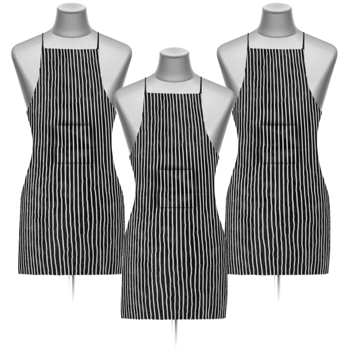 Heart Home Linning Printed Apron with 1 Front Pocket- Pack of 3 (Black & White)-50HH0739