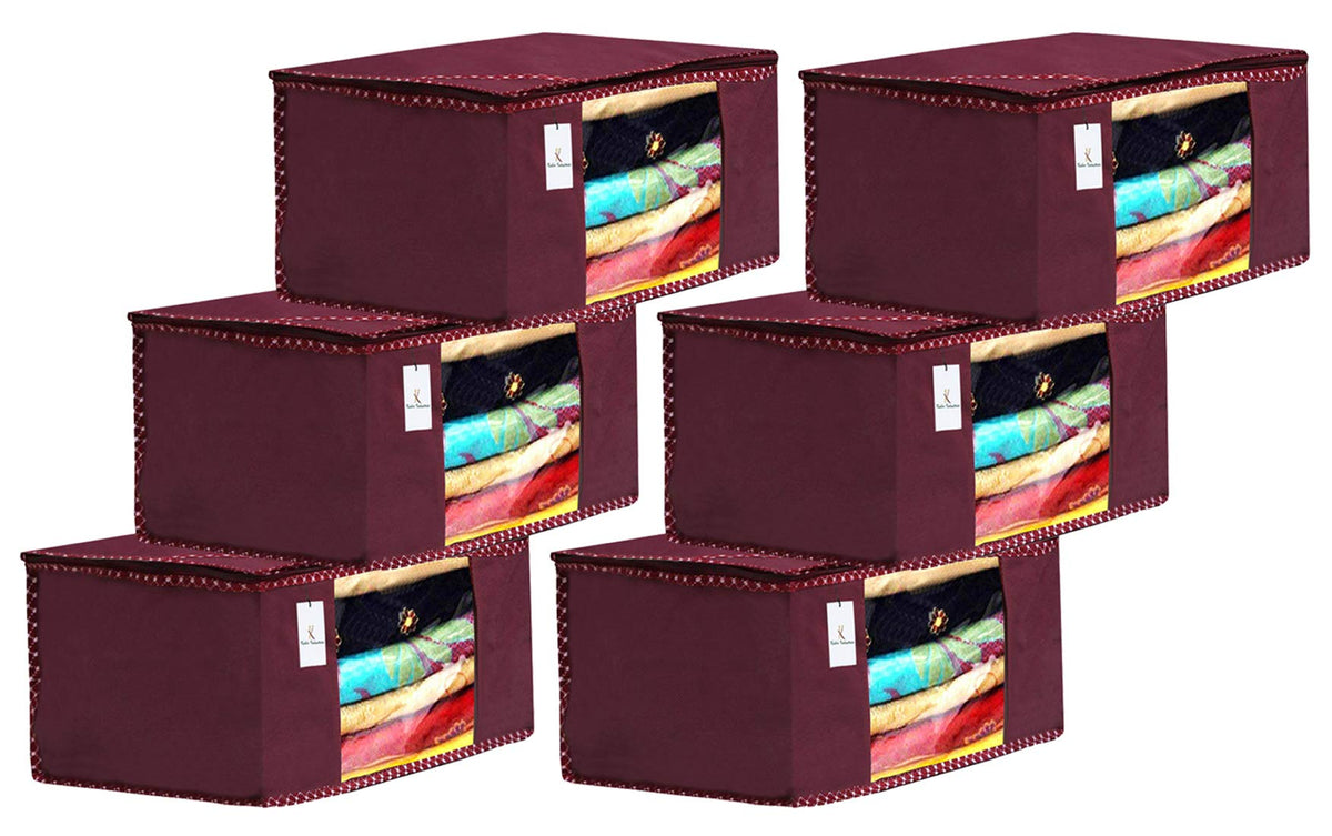 Kuber Industries 6 Piece Non Woven Fabric Saree Cover Set with Transparent Window, Extra Large, Maroon-CTKTC31865