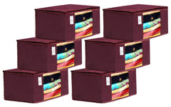 Kuber Industries 6 Piece Non Woven Fabric Saree Cover Set with Transparent Window, Extra Large, Maroon-CTKTC31865