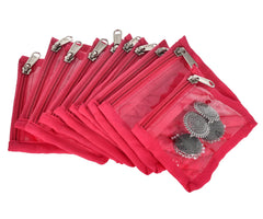 Kuber Industries Dot Printed Laminated PVC Jewellry OrganiserBag for Necklace: Earrings: Rings With 10 Transparent Pouches- Pack of 2 (Pink)-45KM07