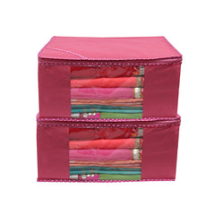 Kuber Industries 2 Piece Non Woven Saree Cover Set, Pink,Large Size -CTKTC6415