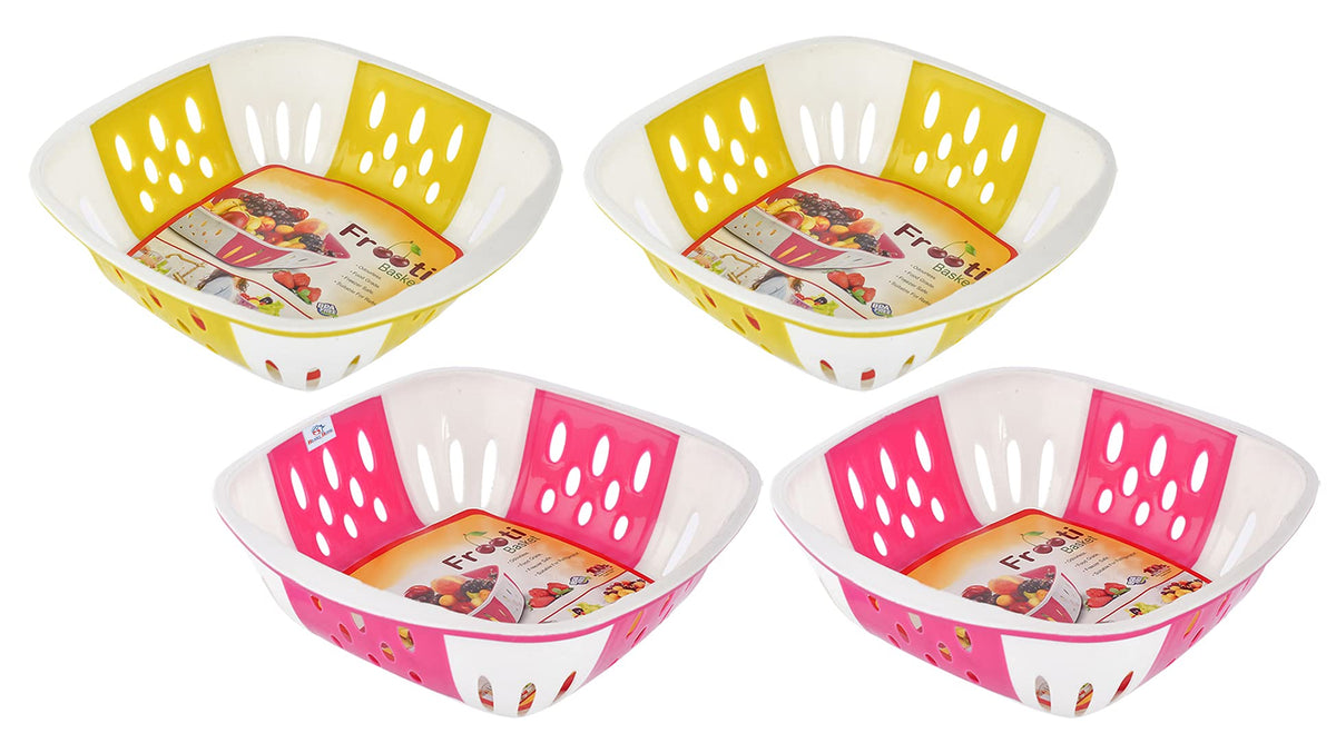 Heart Home Large Multi-Purpose Plastic Storage Baskets for Fruits Vegetables and Kitchen Fridge Dining Table- Pack of 4 (Pink & Green)-HS42KUBMART25418