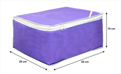 Heart Home Non Woven Petticoat Cover Wardrobe Organiser|Solid Color & Durable Zipper|Ideal For Travel & Storage|Size 36 x 28 x 29 CM|Pack of 3 (Purple)-HS_38_HEARTH21679
