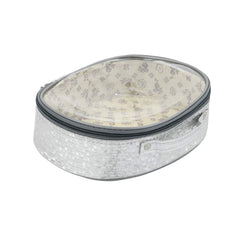 Heart Home Round Design Rexine 3 Pieces Make Up Jewellery Vanity Travelling Cosmetic Multipurpose Box (Silver), Collection - HEART1785