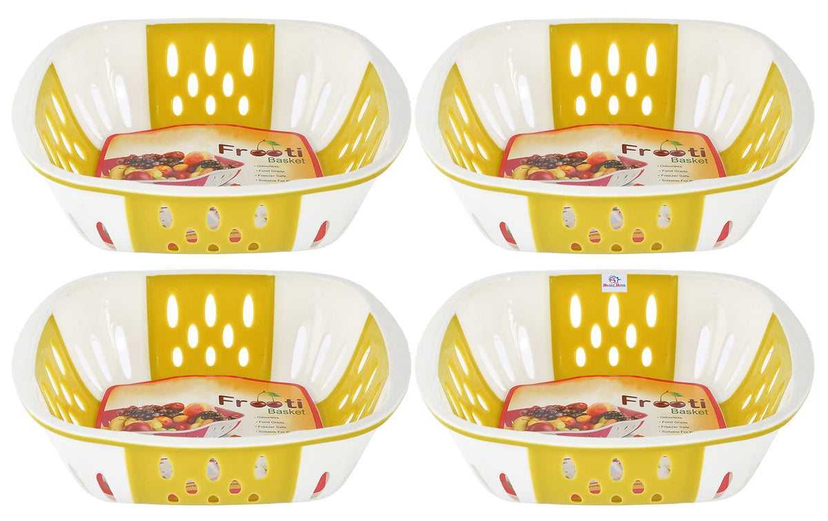 Heart Home Large Plastic Fruit, Vegetable Storage Basket- Pack of 4 (Green)-HS42KUBMART25373