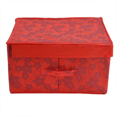 Heart Home Metallic Flower Printed Multipurposes Non-Woven Flodable Storage Box/Oragnizer- Pack of 2 (Red)-HS43HEARTH26588