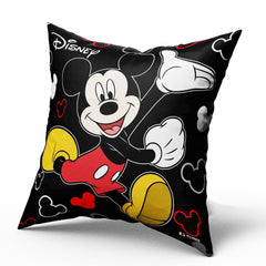 Heart Home Disney Mickey Print Cushion Cover|Sofa Cushion Covers|Sitting Cushion Cover|Polyester Cushion Filler|16x16 Inch|Set of 5 (Black)