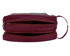 Kuber Industries Canvas Toiletry Organizer|Portable & Durable Carrying Strip Travel Shaving Doop Kit with 2 Zipper ComparMants and Fornt Zipper Pack of 2 (Brown)