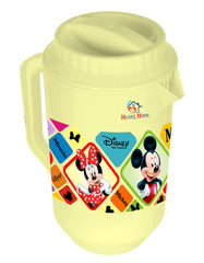 Heart Home Multiuses Mickey Minnie Print Leak Proof Unbreakable Plastic Water Jug with Lid for Water, Juice, Milk 2 Liter Pack of 2 (Cream & Green)