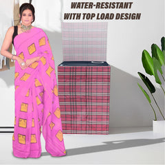 Heart Home Washing Machine Cover | Big Check Design Washing Machine Cover | Soft PVC | Top Load Semi-Automatic Washing Machine Cover | Maroon