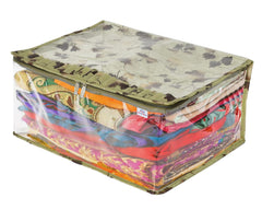 Heart Home Leaf Printed Laminated Transparent Waterproof Storage Bag/Organiser/Underbed For Saree, Lahenga, Cloths, Bedsheets (Green)-HS43HEARTH26128