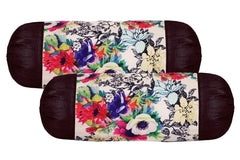 Kuber Industries Floral Design Cotton 2 Pieces Bolster Cover Set (Cream) (CTKTC024316)