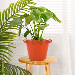 Heart Home Blossom Flower Pot|Durable Plastic Flower Pot|Gamla with Drain Holes for Home Décor|Balcony|Garden|8 Inch|Pack of 5 (Orange)