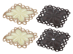 Heart Home Flower Design Square Cotton Coasters, Set of 4 (Brown & Cream)