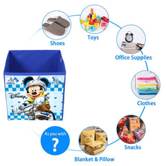 Heart Home Disney Mickey Print Durable & Collapsible Square Storage Box|Clothes Organizer With Handle,Pack of 2 (Blue)