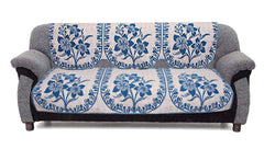 Kuber Industries Flower Print 6 Piece Velvet 5 Seater Sofa Cover Use Both Side, Living Room, Drawing Room, Bedroom, Guest Room - Blue-KUBMART011153