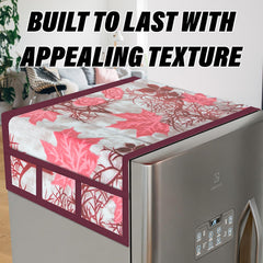 Kuber Industries Fridge Top Cover | Fridge Top Cover with Pockets | Refrigerator Top Cover for Kitchen | Fridge Top Cover with 6 Utility Pockets | Tree Kniting Fridge Cover | Maroon