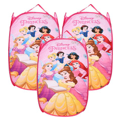 Heart Home Laundry Basket | Disney Princess Net Foldable Laundry | Nylon Storage Basket with Handle | Basket for Toy Storage | 30 LTR | Pack of 3 | Pink