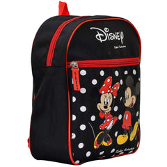 Kuber Industries Polyester Waterproof Disney Mickey & Minnie Mouse Dot Print Backpack|Sturdy School Bag For Kids,13 Inch (Black)